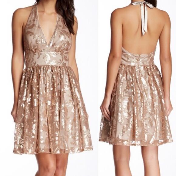 Hailey Adrianna Papell Halter Sequin Dress Taupe size 8 - Picture 1 of 6
